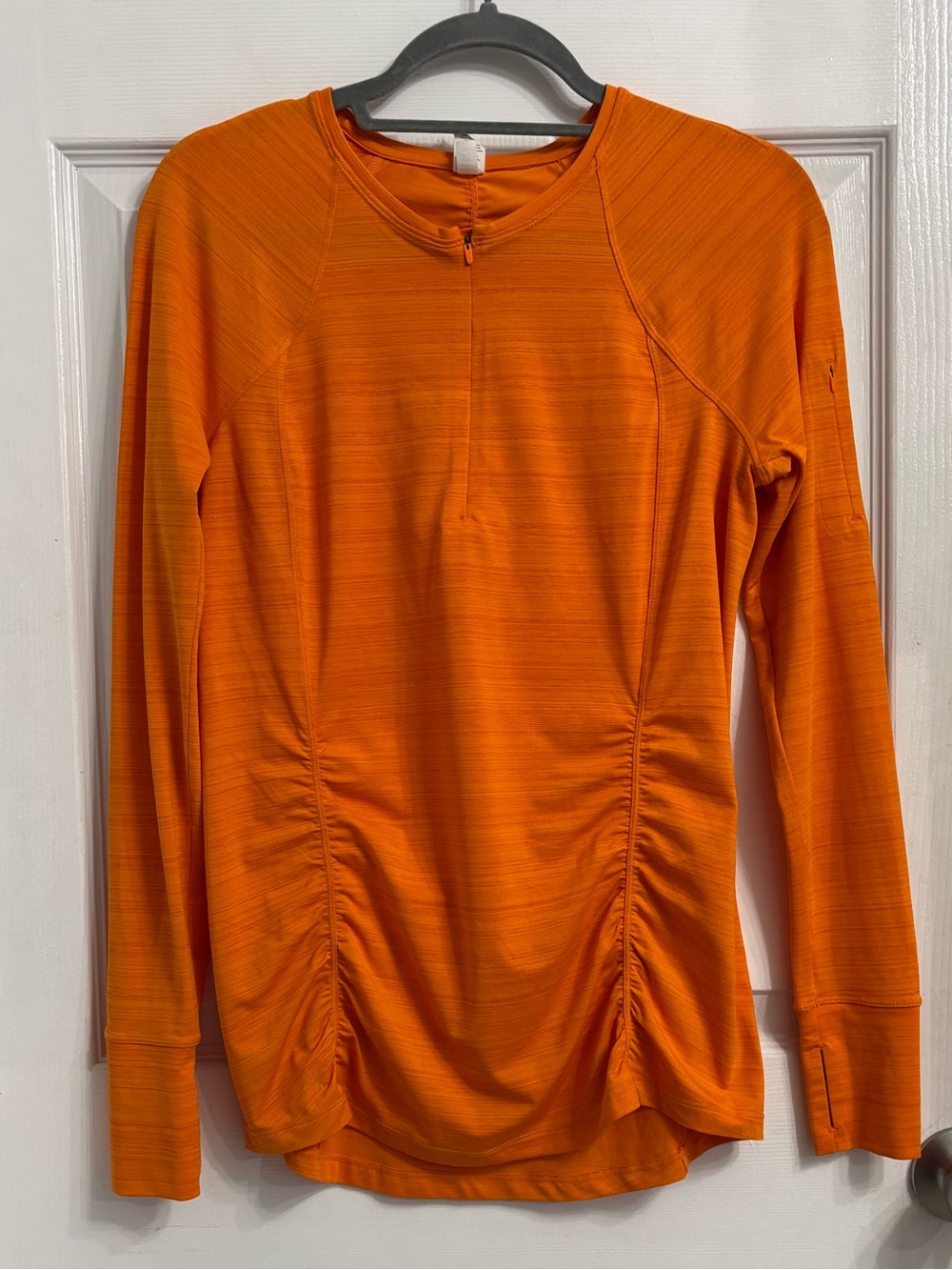 Athleta Long Sleeve Ruched Active Top - Orange Medium Cycling Jogging